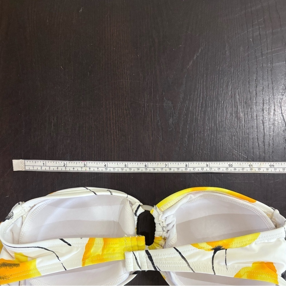 Jantez White and Yellow Floral Design Bandeau Bikini Bathing Suit Top Size 10 - Picture 11 of 13